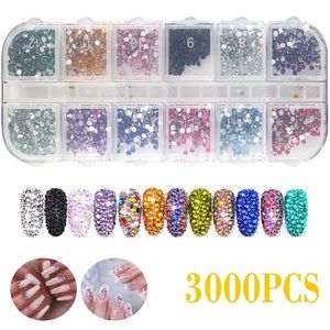 TSV 3000Pcs Nail Rhinestones, Crystal Nail Art Gems, Flatback Glass Nail Jewels